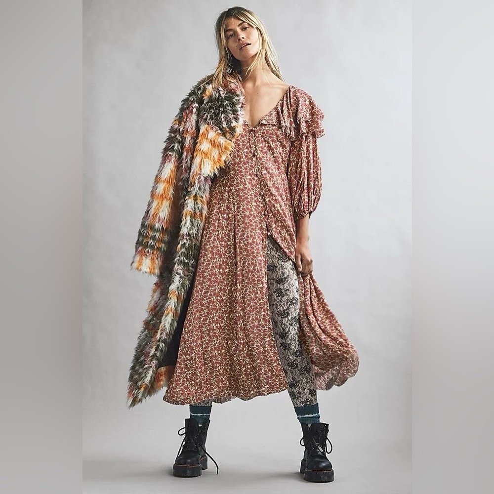 NWT Free People Cardi Plaid Faux Fur Coat $698 MSRP - Picture 3 of 16